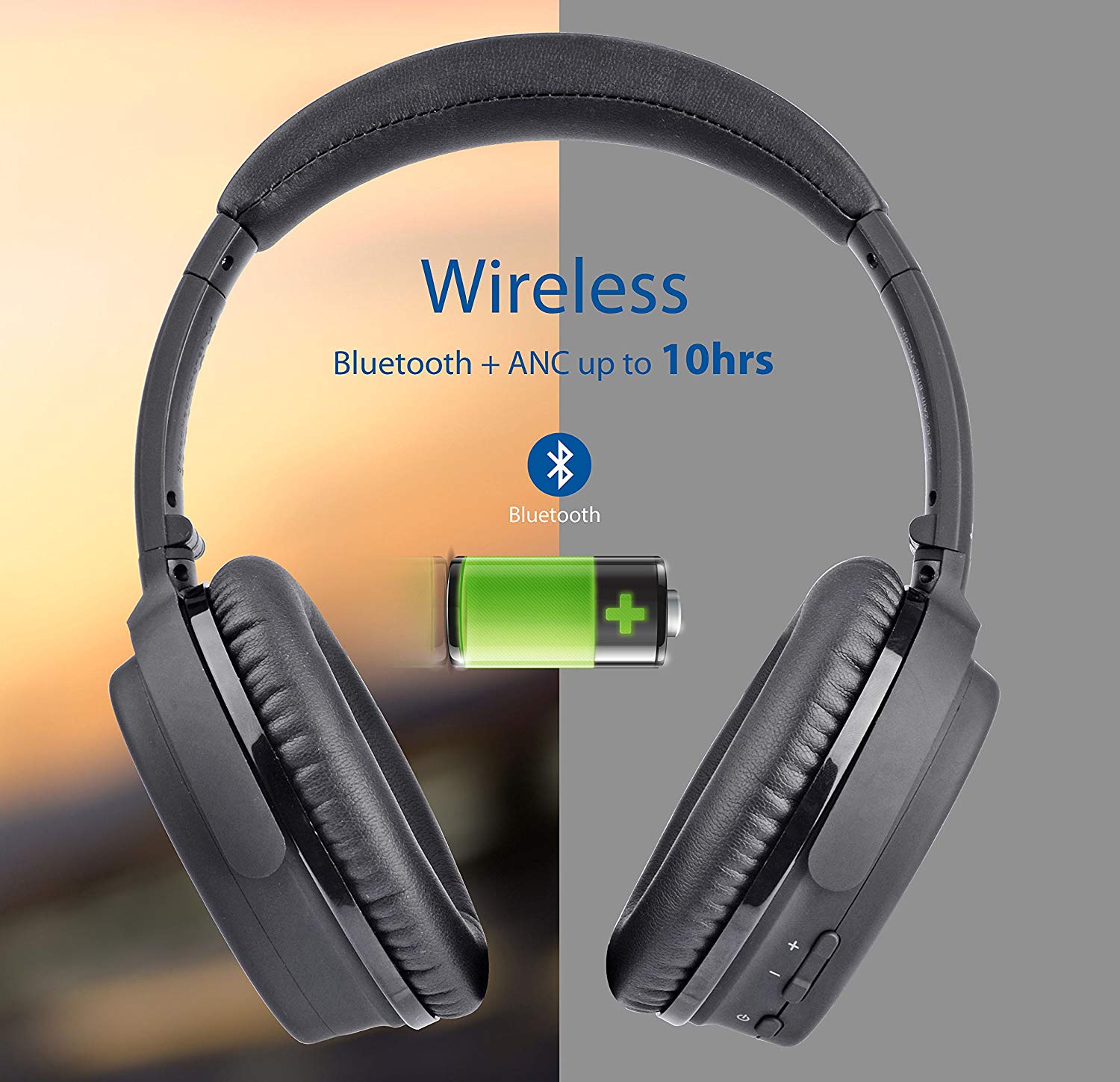 Ideal for Phone Fast Stream Low Latency Comfortable /& Foldable Stereo ANC Over Ear Headset Avantree ANC032 Active Noise Cancelling Bluetooth Headphones with Mic PC /& TV Wireless Wired 2-in-1