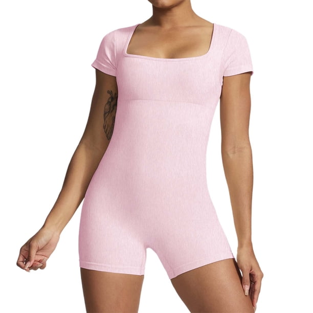 Mono de yoga sin costuras de manga corta para mujer - Elástico, fitness/baile, chinlon - S-L