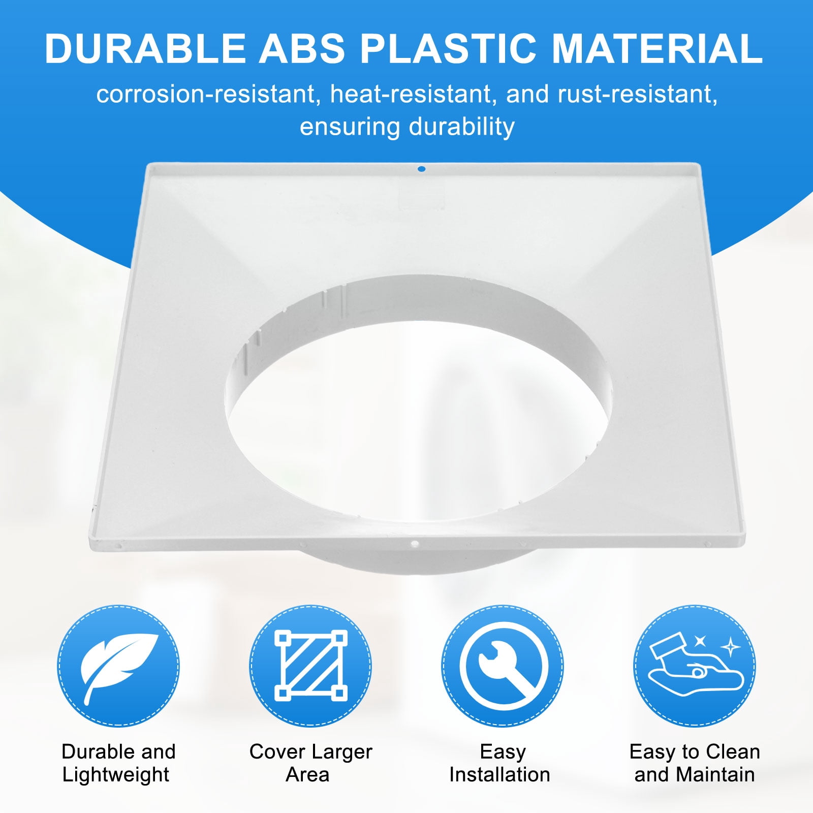 Uxcell 14" to 10" Duct Connector Flange, Plastic Square to Round Straight Dryer Vent Wall Plate for Air Heating Cooling Ventilation System HVAC Exhaust Fan, White