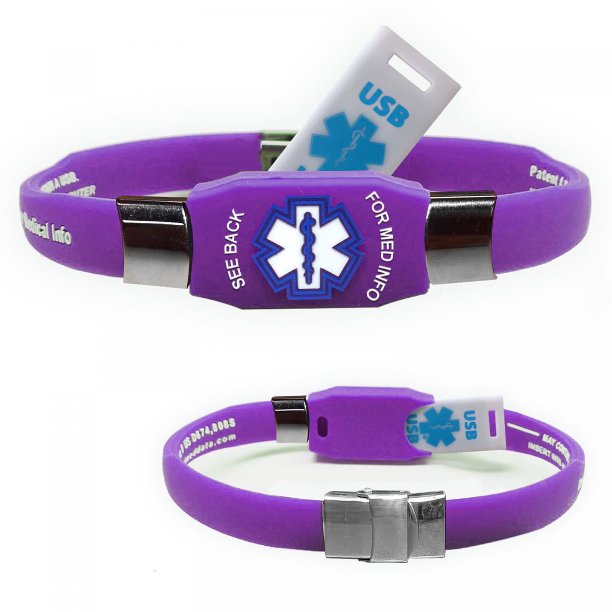 ELITE USB 2GB Medical Alert ID Bracelet! Waterproof! - Purple - Walmart ...