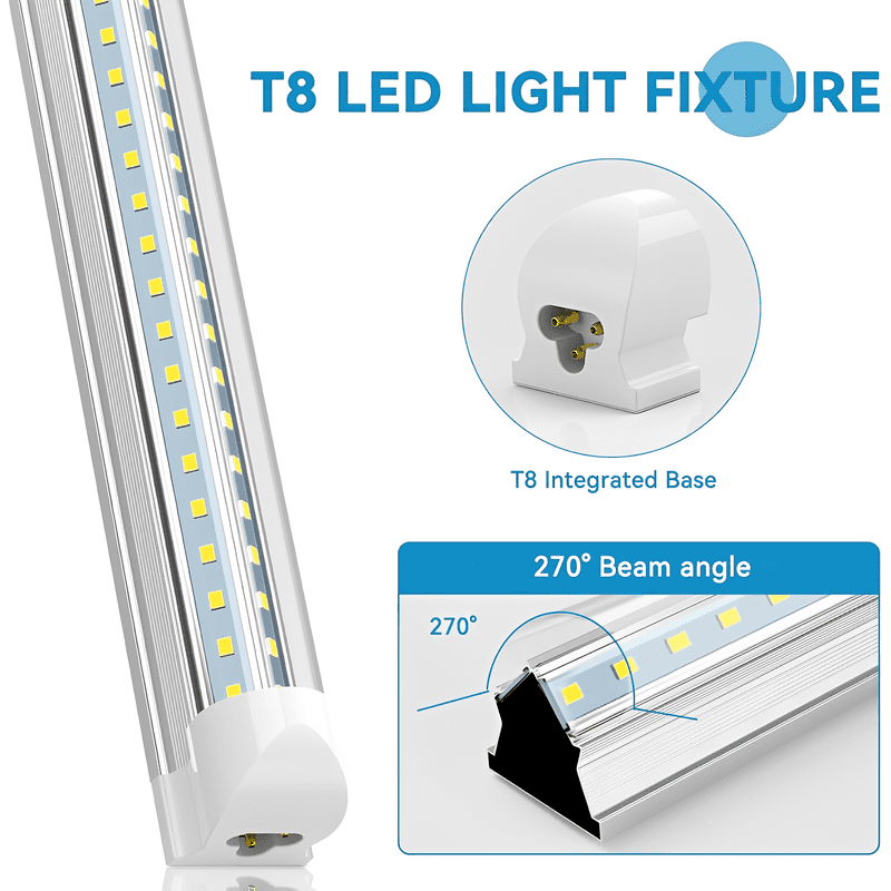 JESLED T8 LED Shop Lights Linkable Fixtures, V-Shaped 2FT 20W 2600LM, ETL Listed, 5000K Daylight White, 4-Pack