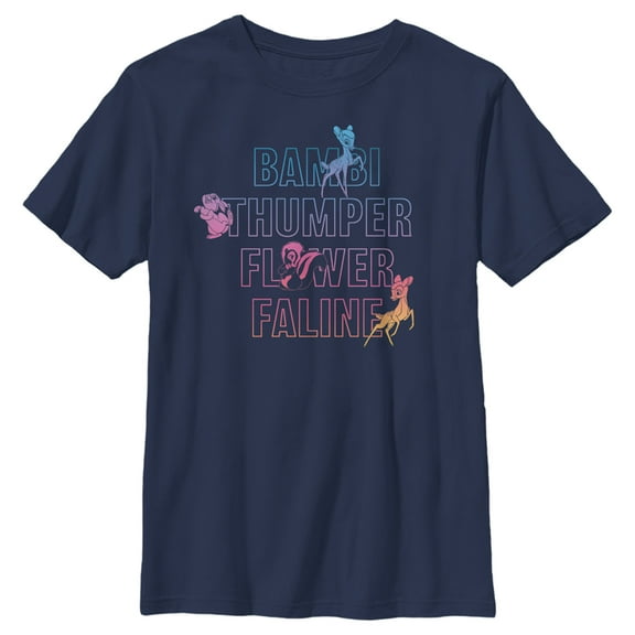 Boy's Bambi Neon Name Stack  Graphic Tee Navy Blue Large
