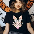 thumbnail image 3 of Women's Cute Bunny Graphic T-Shirt with Bow and Glasses, Black, Size XL, 3 of 6