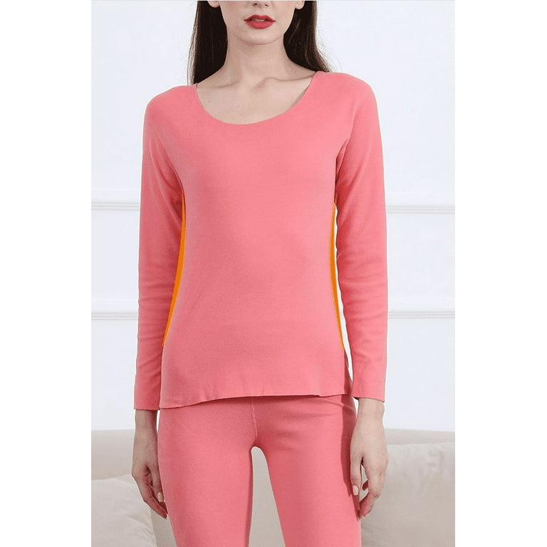 AOSAN silk long underwear women Winter thermal underwear sewn vertical  strip leggings shirt body long Johns cotton sweater lady (Color : Pink, Size  : 40-70kg) : Buy Online at Best Price in
