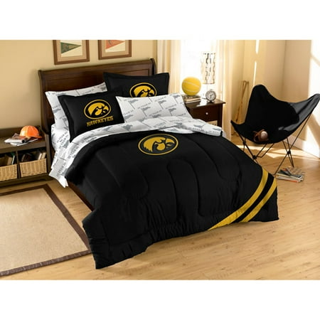 NCAA Applique Bedding Comforter Set with Sheets, University of Iowa