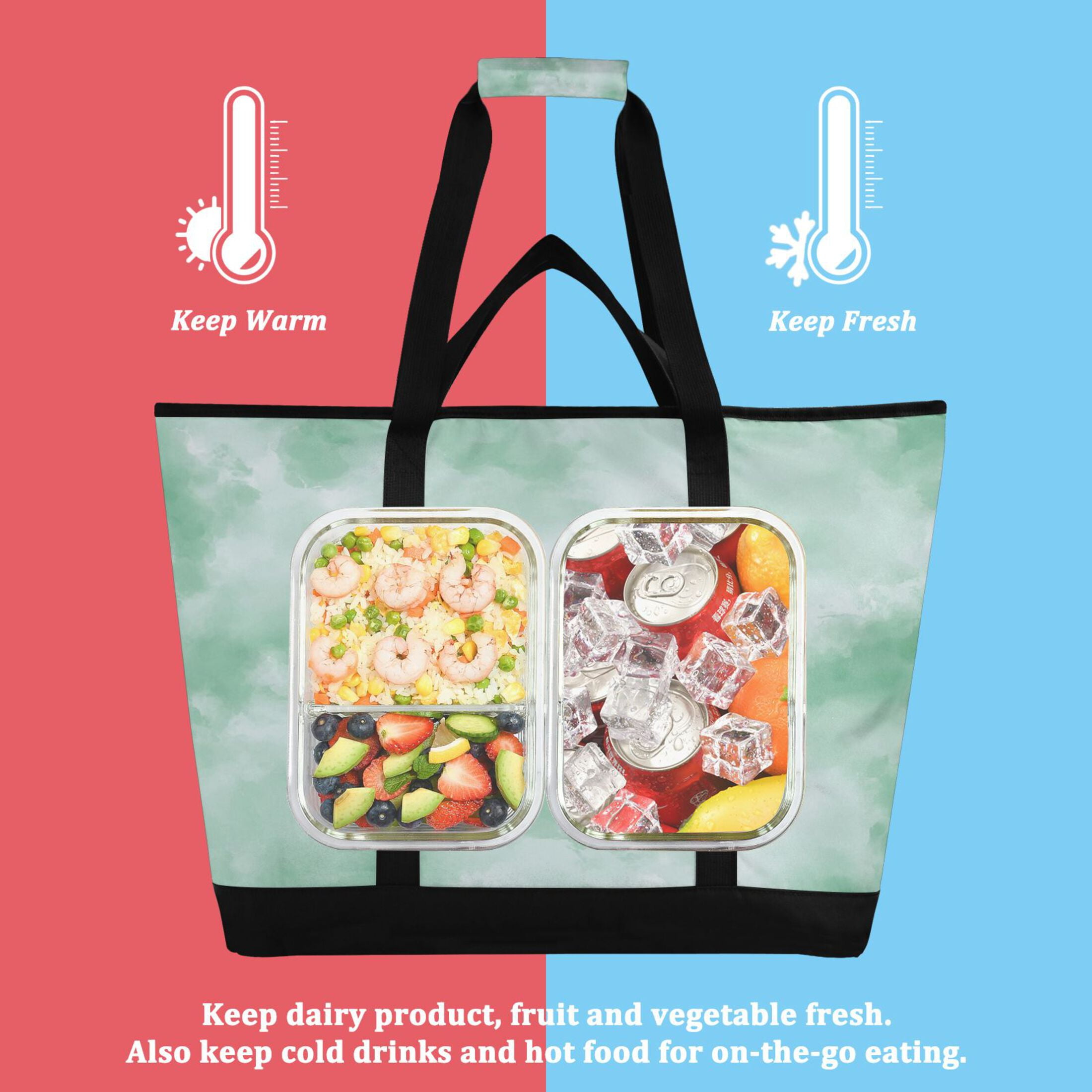 Large Hand-held Ice Pack Picnic Bag Insulation and Refrigeration Suitable for Shopping Picnics and Camping Super Cool Green