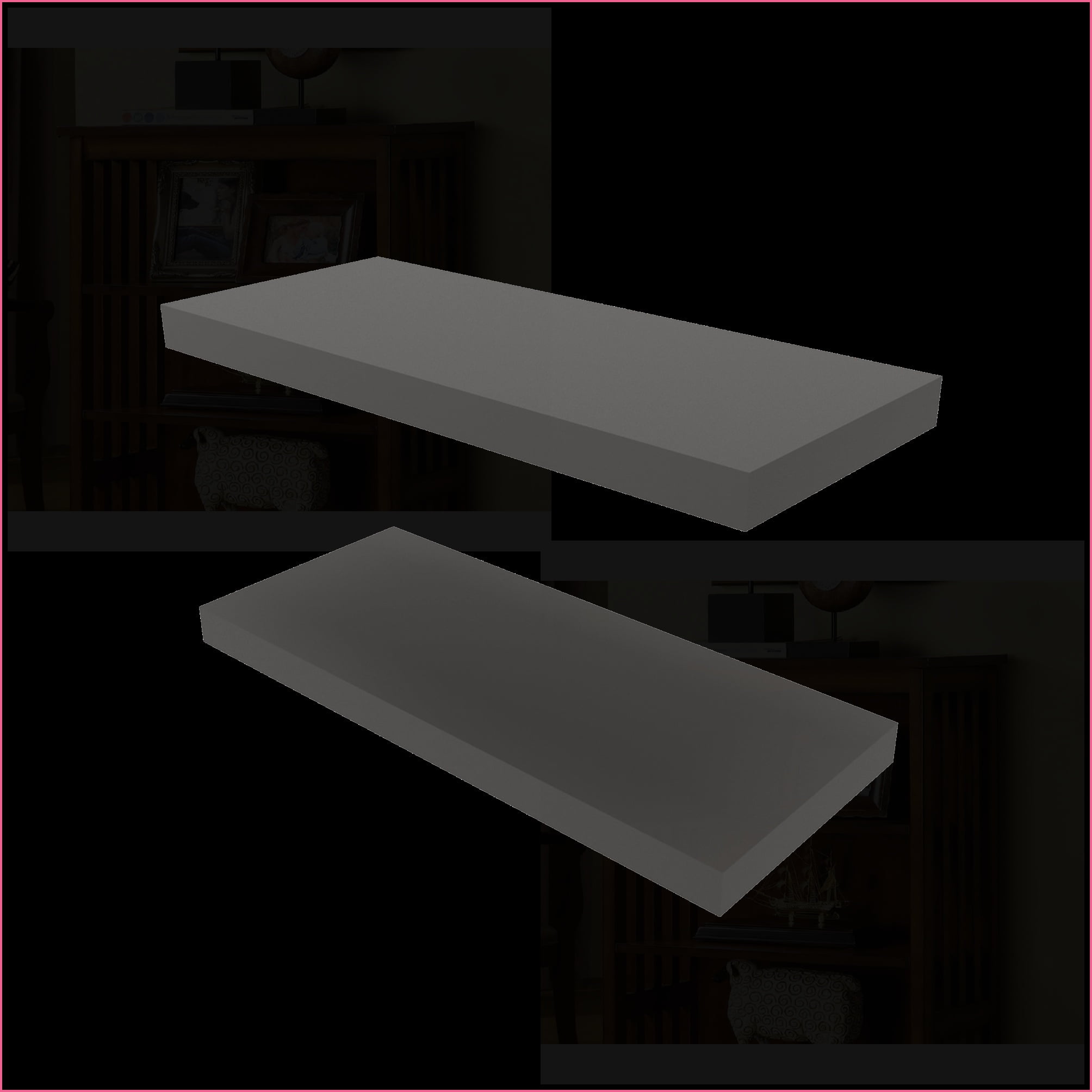 Floating Shelves Set of 2, Modern Space-Saving Wall Mounted | Matte Gray | Engineered Wood
