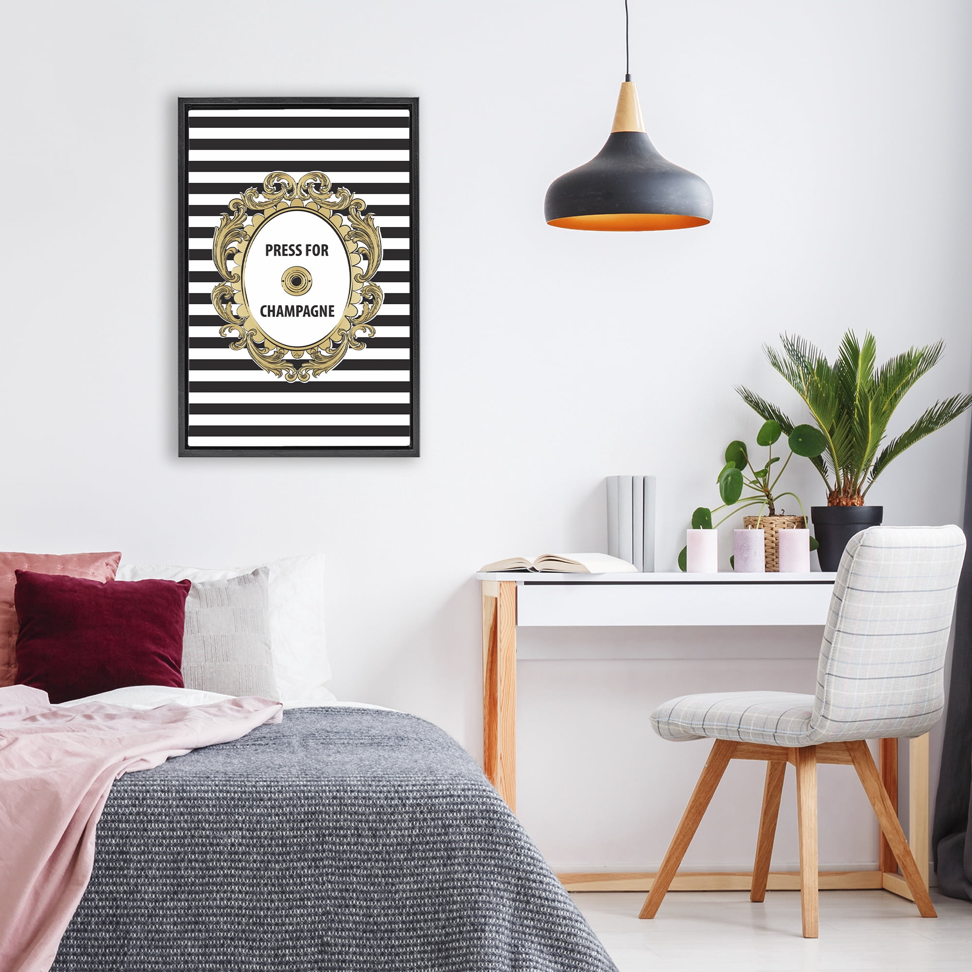 Stupell Industries Press For Champagne Celebration Black Framed Floater Canvas Wall Art, design by Martina Pavlova