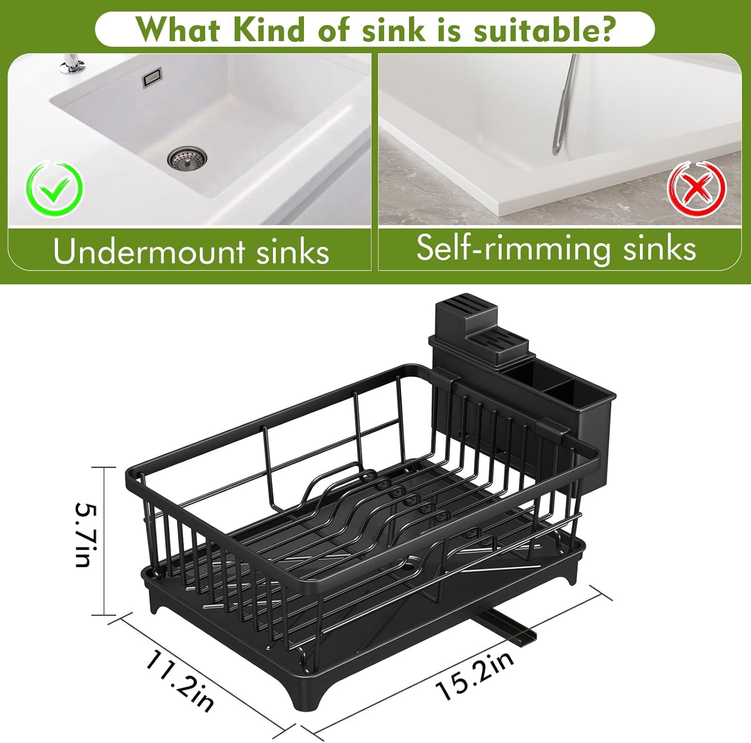 Dish Drying Rack - Space-Saving Small for Kitchen Counter, Rust-Resistant Rack, Compact Drainer Organizer with Utensil Holder Home Kitchen, Black