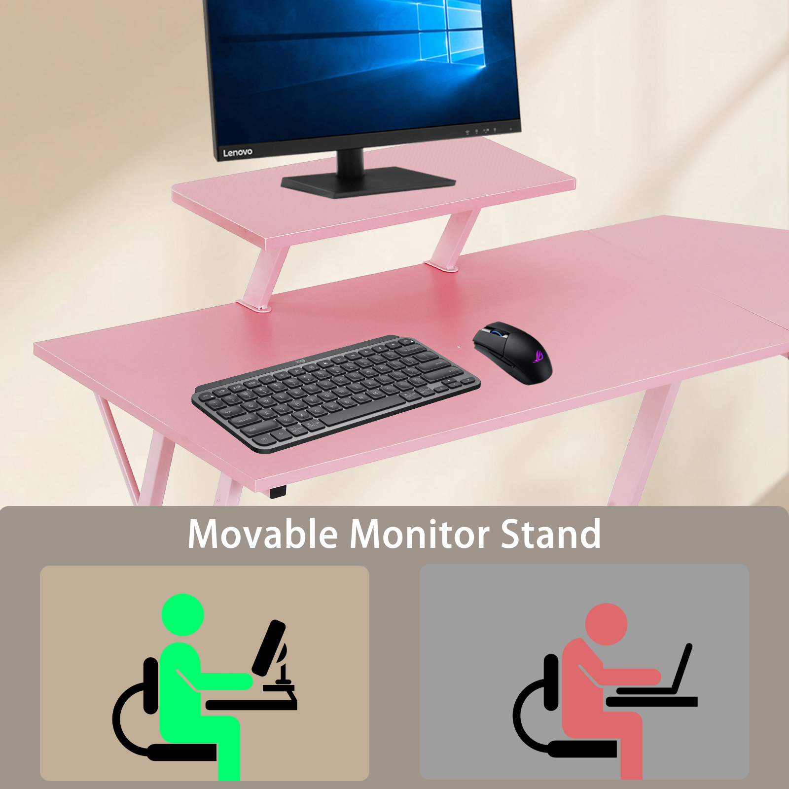 CL.HPAHKL L Shaped Gaming Desk, Computer Desk Corner Desk with Monitor Stand&Large Wooden Desktop, PC Gaming Desk Table for Home Office Sturdy Writing Workstation (Pink, 50 inch)