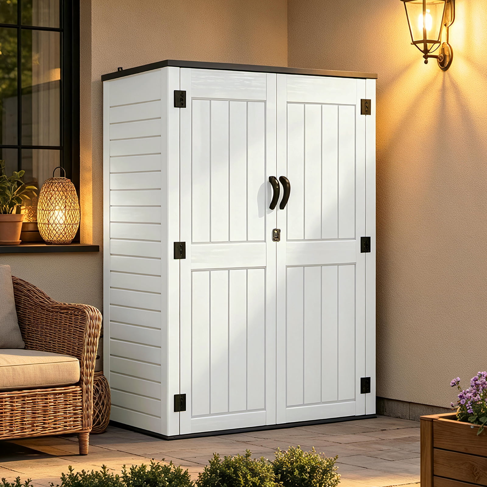 ZYJOYY Outdoor Storage Cabinet, 60 Cu. Ft. Resin Vertical Storage Shed with Floor, Lockable Waterproof Storage for Garden Tools, Pool Supplies & Patio Essentials, Grey