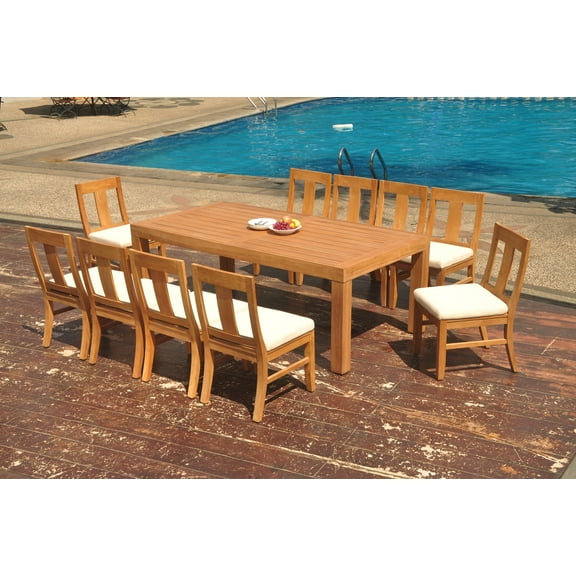 Grade-A Teak Dining Set: 10 Seater 11 Pc: 86" Canberra Rectangle Table And 10 Osborne Armless Chairs Outdoor Patio WholesaleTeak #WMDSWVm