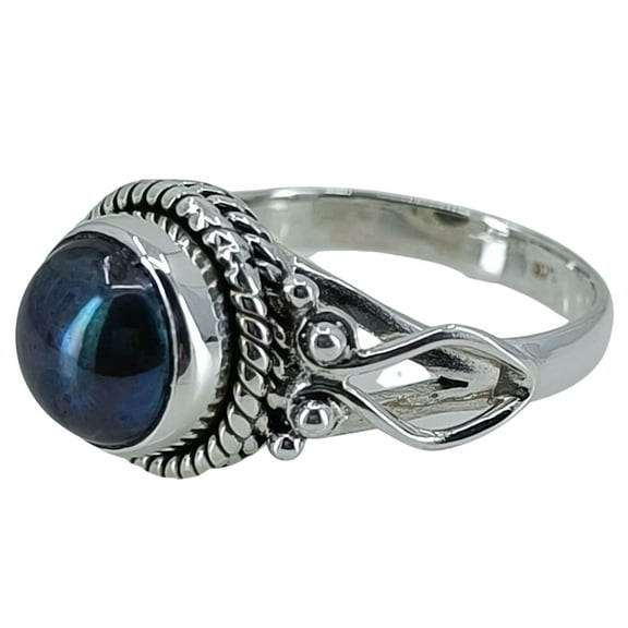 Navya Craft Peacock Black Freshwater Pearl Sterling Silver Statement Handmade Women Ring Size 5.0