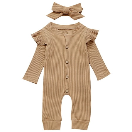 

Kuriozud Baby Girls Button Solid Color Cotton Romper Top Outfits
