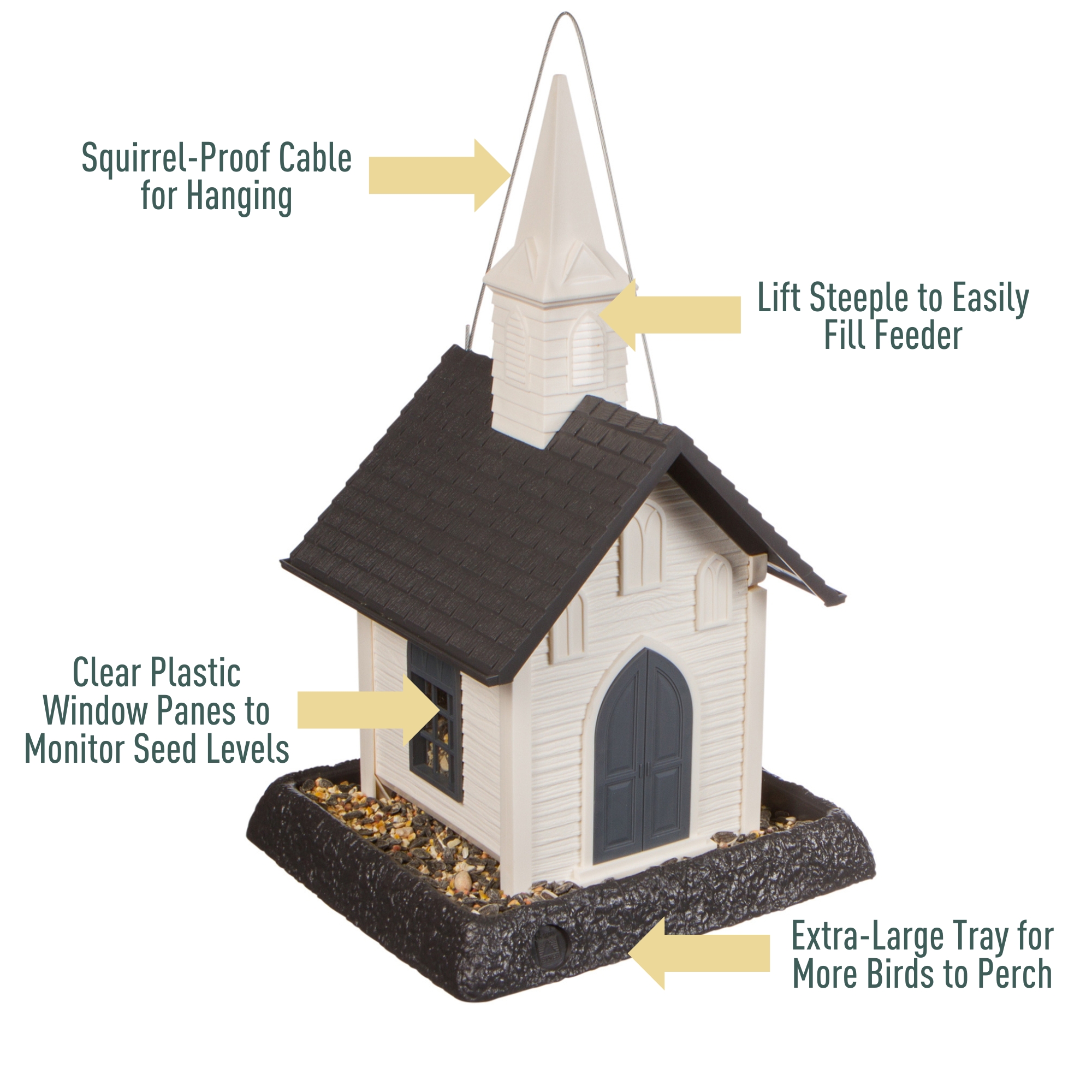 North States Village Collection White and Gray Church Hopper Bird Feeder, 5 lb Capacity - image 4 of 10