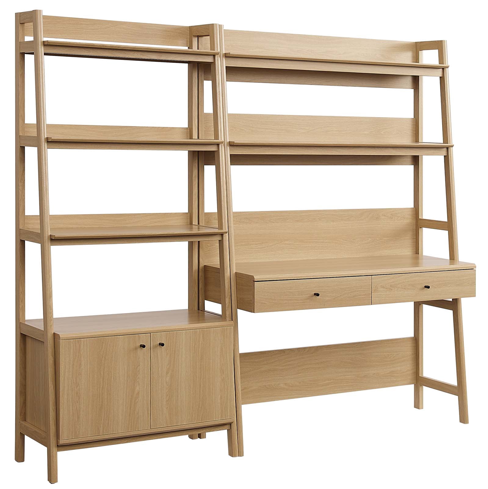 Modway 2-Piece Wood Office Desk and Bookshelf, Wood Oak, 161 lb