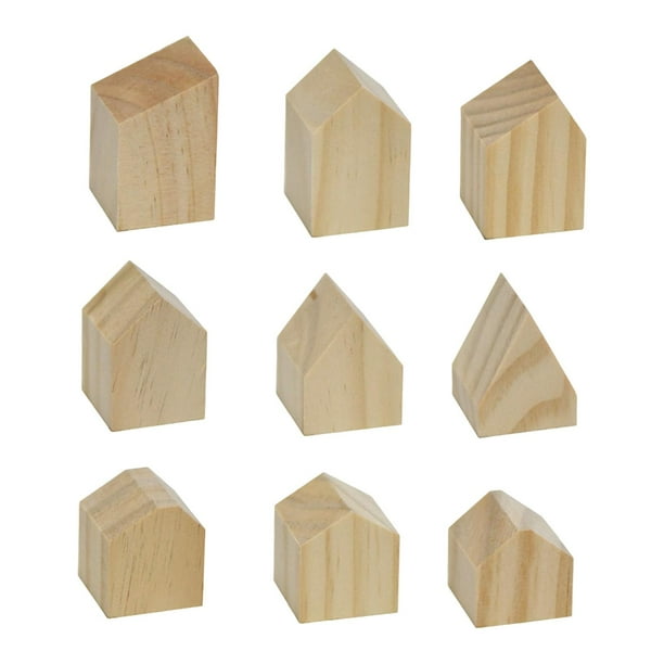 Bloques de madera con forma de flecha pequeña, bloques de madera sin terminar, cubos de pintura en blanco, bricolaje para el hogar 9 piezas