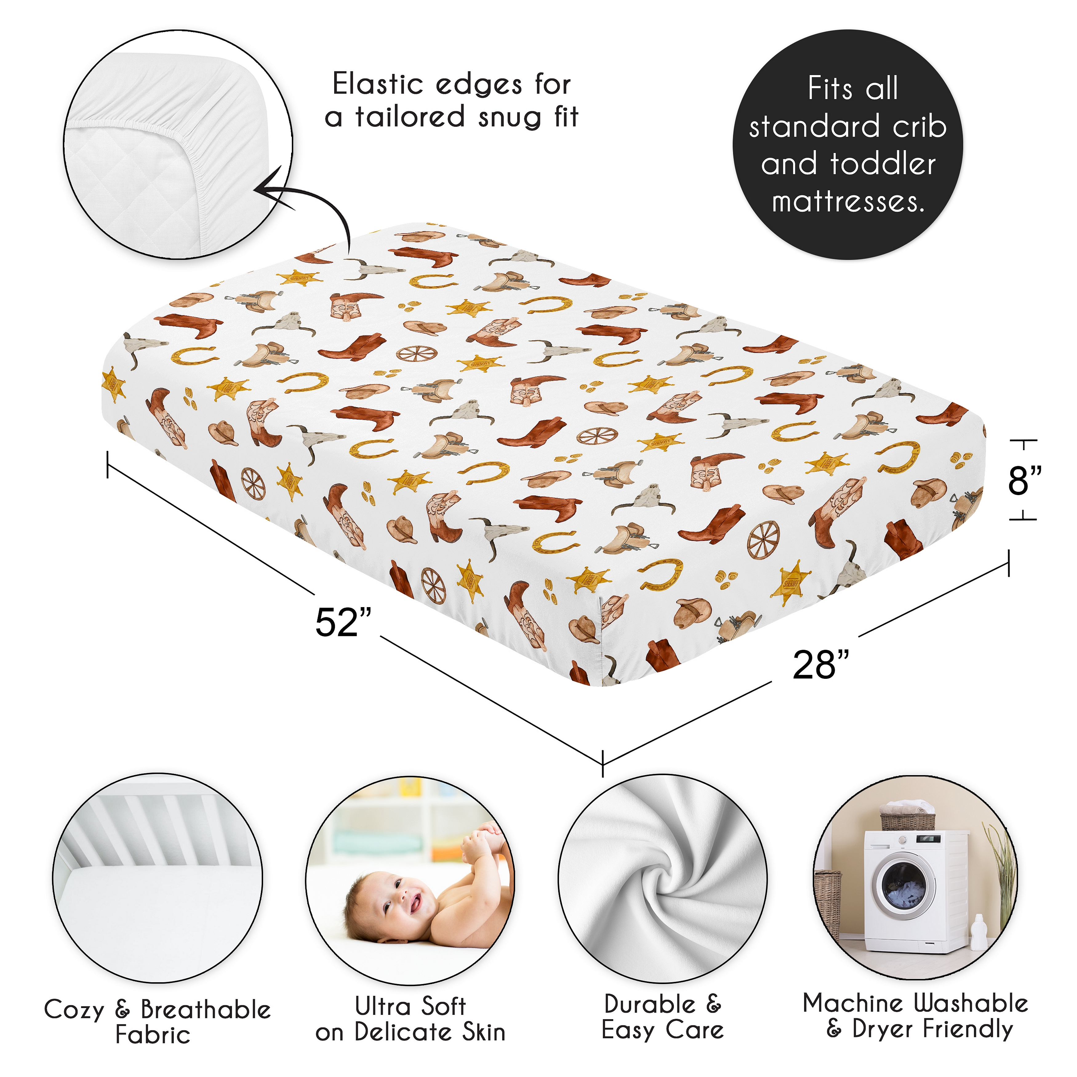 Sweet Jojo Designs Wild West Cowboy Boy Fitted Crib Sheet - Lone Star Print
