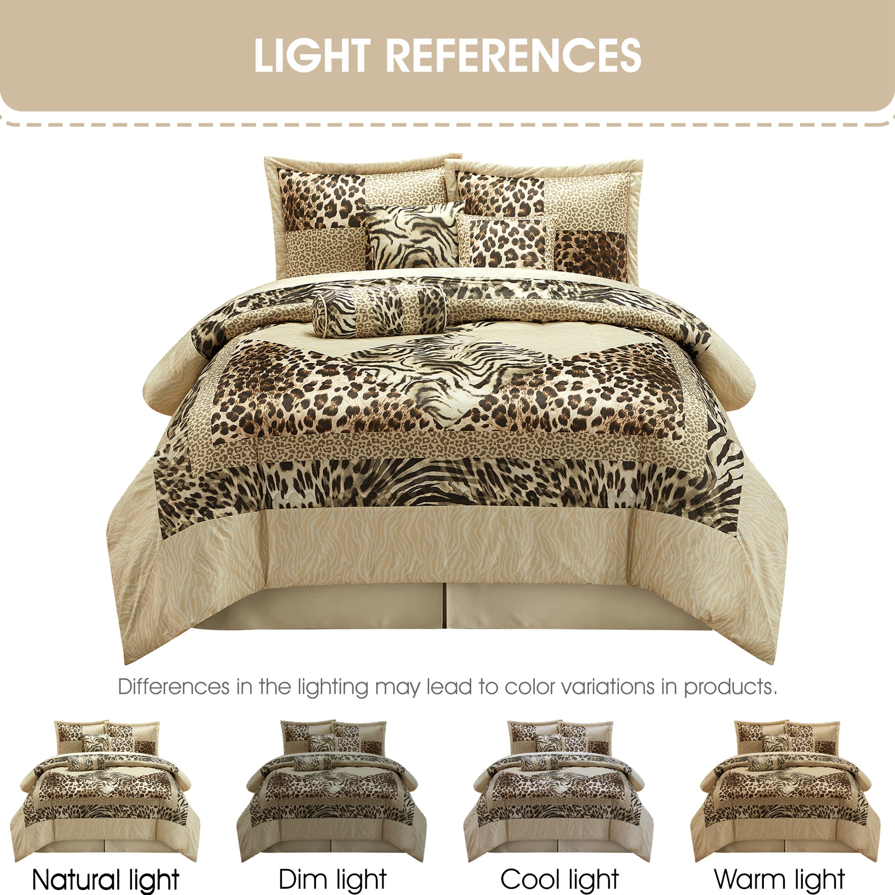 Lanco Leopard Print 7 Pieces Queen Comforter Set, Bed in a Bag, Gold Matching Pillows & Shams, Bed Skirt, Ultra-Soft