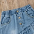 thumbnail image 4 of Kids Toddler Girl Denim Mini Skirts Elastic Waist Button Ruffles Jeans Skirt A Line Short Pleated Skirt with Pockets, 4 of 7