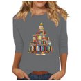 thumbnail image 2 of Meichang Chemises de Noël pour Femmes, Col Rond, Manches 3/4, Coupe Ample, Chandail de Noël Classique, Joyeux Noël, T-Shirts Graphiques, 2 of 4