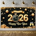 thumbnail image 3 of Gold Theme Happy New Year Banner Black Background 2026 New Year Display Clock Design Gift Boxes New Year Backdrop for New Year Party Holiday Celebration New Year Eve, 3 of 9