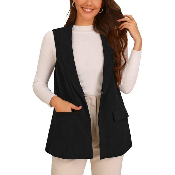 CHALECO SASTRE SIN MANGAS DE CUELLO CHALECO ABIERTO PARA MUJERES INSPIRAR CHIC M NEGRO
