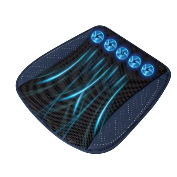 LOWLHOME Car Cooling Seat Cushion with USB Fan,Ventilated Ice Silk Summer Car Seat Pad with 5 Fans,Removable Washable Car Seat Cooler for Office Chair Wheelchair Home Use,Blue