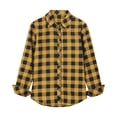 thumbnail image 5 of Ghalytn Women Buffalo Plaid Button Down Shirt Lapel Collar Roll Up Long Sleeve Curved Hem Casual Blouse, 5 of 9