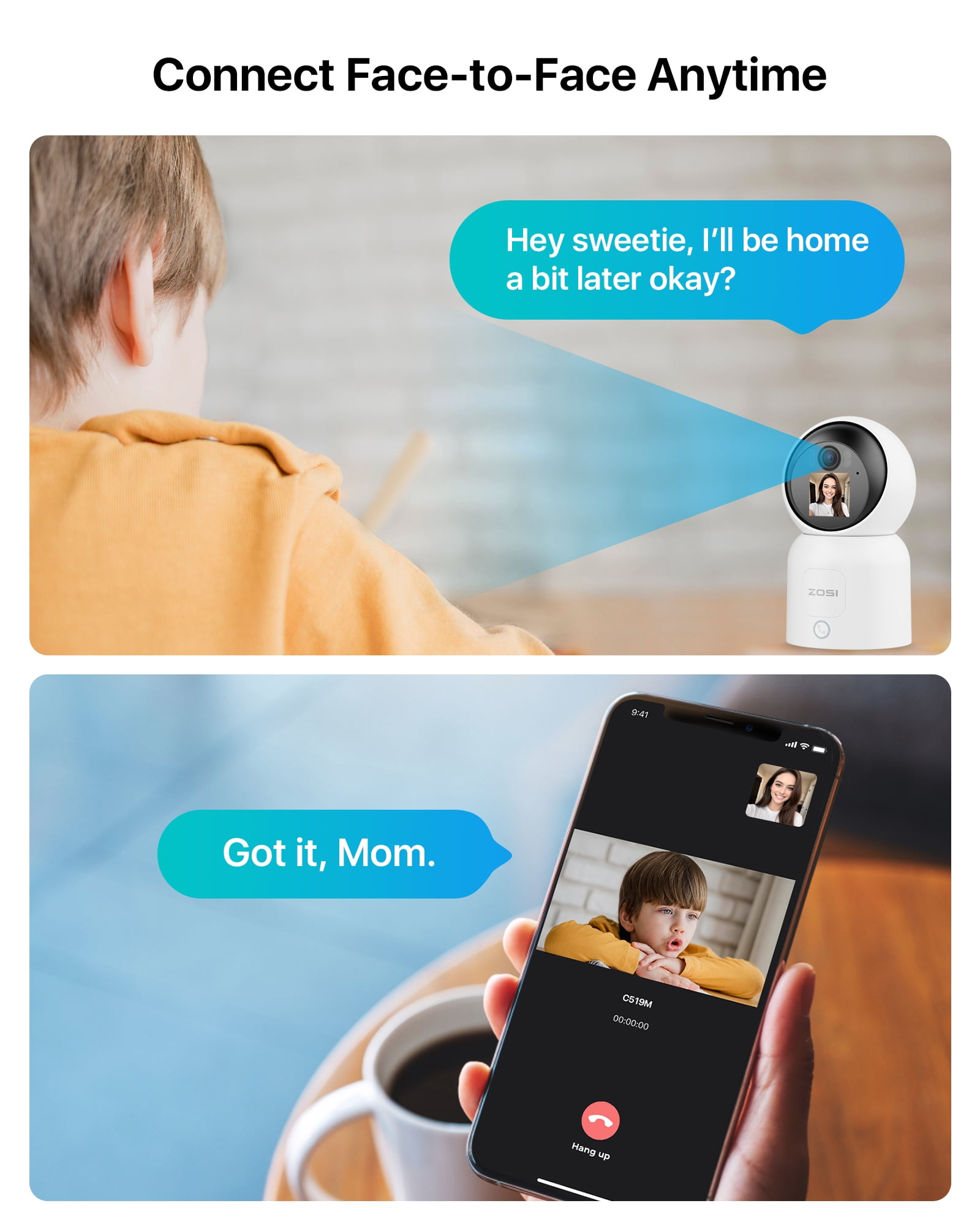 WiFi Baby Monitor, ZOSI C519M 4MP Smart Wifi Security Camera with 2 Way Audio, Instant Call; 4Pcs Cam; Gesture Detection; Person Detection