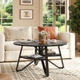 thumbnail image 2 of Bestier Round Coffee Table with Storage, Living Room Tables with Sturdy Metal Legs, Black Marble, 2 of 8