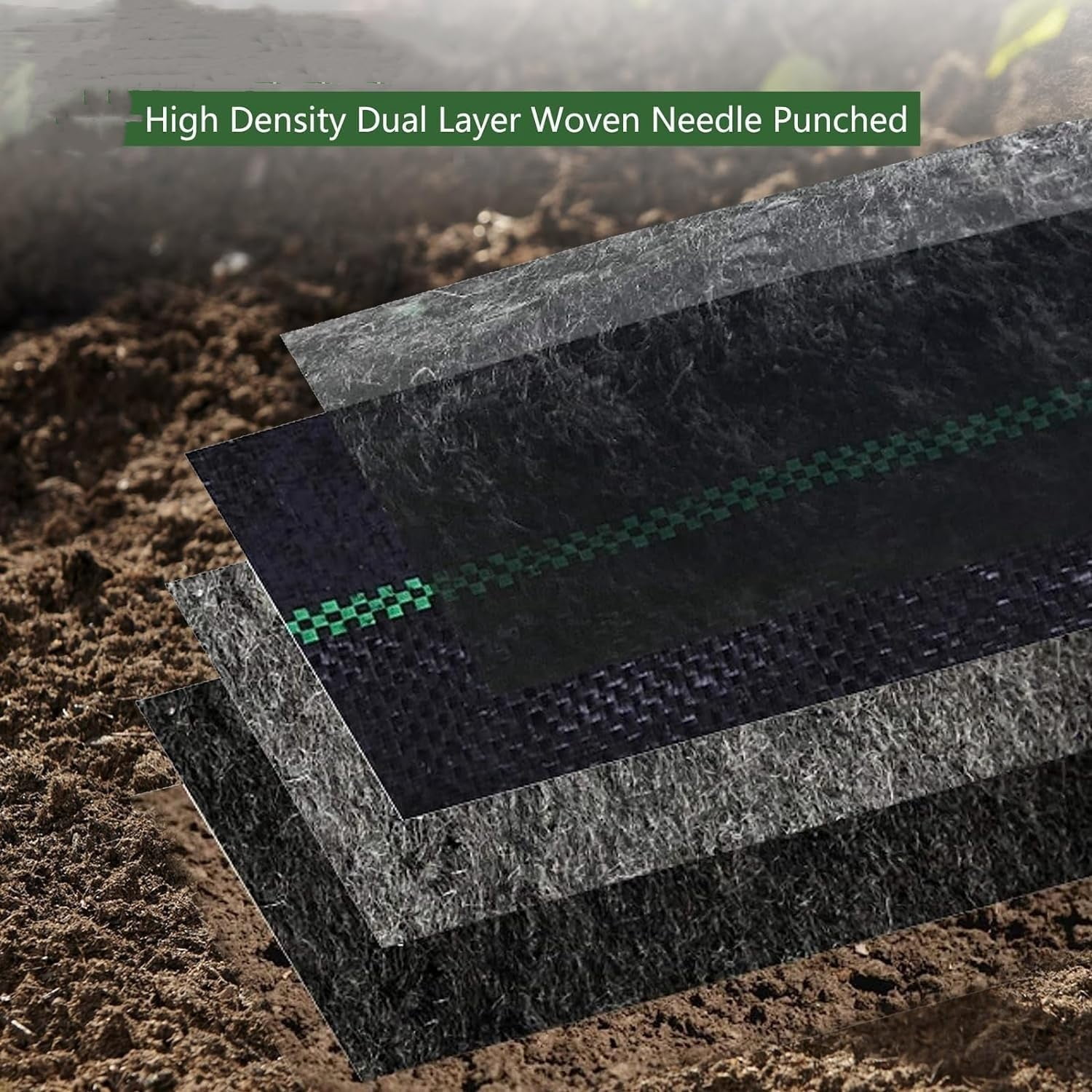 Wildbreak Weed Barrier Fabric 5' x 300', 5.0 oz Double Layer for Garden Beds & Landscaping, Black