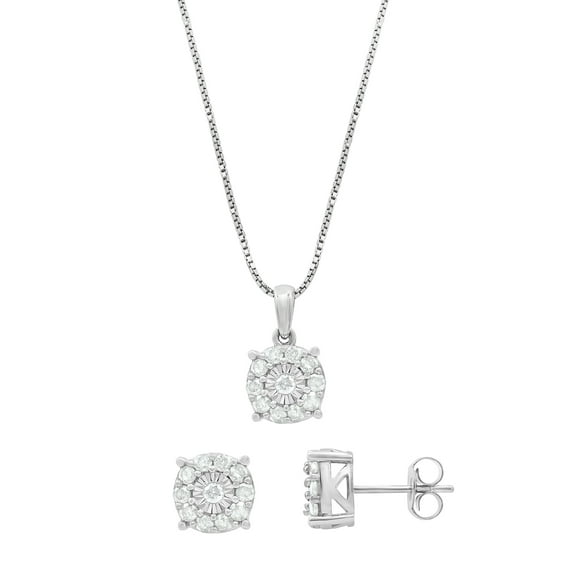 Arista 1.00 Carat T.W Diamond Earrings and Pendant 2 Piece in Sterling Silver Jewelry Set, 18" (I-J, I2-I3)