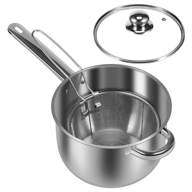 HLONK Deep Fryer Pot Stainless Steel Frying Pot with Basket Practical Cooking Pot Deep Fryer Portable Fry Pot Oil Saving Mini Deep Fryer Pot Multifunctional Food Fryer Pot for Cooking