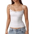 thumbnail image 3 of Women Sexy Lace Trim Spaghetti Strap Camisole Tank Top Y2K Going Out Crop Cami Top Date Night Rave Tops - Summer Casual Vacation Clothes 2026 Beige L, 3 of 6