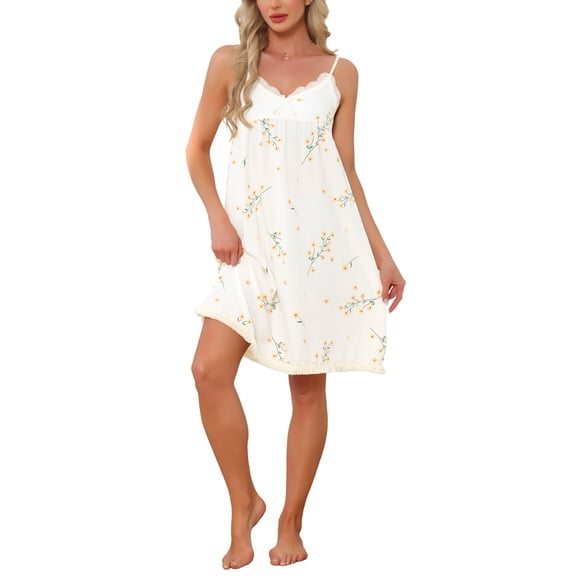 INSPIRE CHIC Women Lace Nightgown Floral Spaghetti Strap Cami Sleeveless Sleepwear Sleep Dress S Green Floral