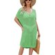thumbnail image 1 of Mujer Bikini Coverup cuello en V manga corta abertura lateral ahuecado traje de baño que cubre vestido verde tamaño libre, 1 of 6