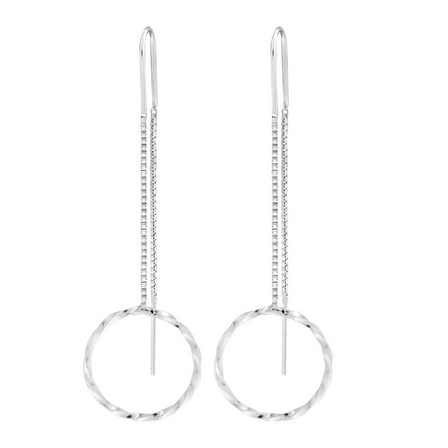AeraVida Twisted Ring Circles on Cable Chains Sterling Silver Slide-Through Dangle Earrings