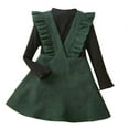 thumbnail image 1 of MEZZALL Toddler Girls Long Sleeve Solid Color Ruffles Ribbed Tops Spaghetti Skirt 2PCS Outfits Soft Dailywear, Green, 4-5 Years, 1 of 8