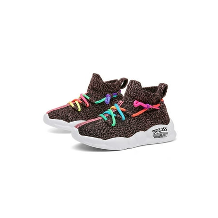 

Avamo Girls Walking Breathable Knit Upper Trainers Children School Nonslip Sneakers Lightweight Mid Top Athletic Shoe