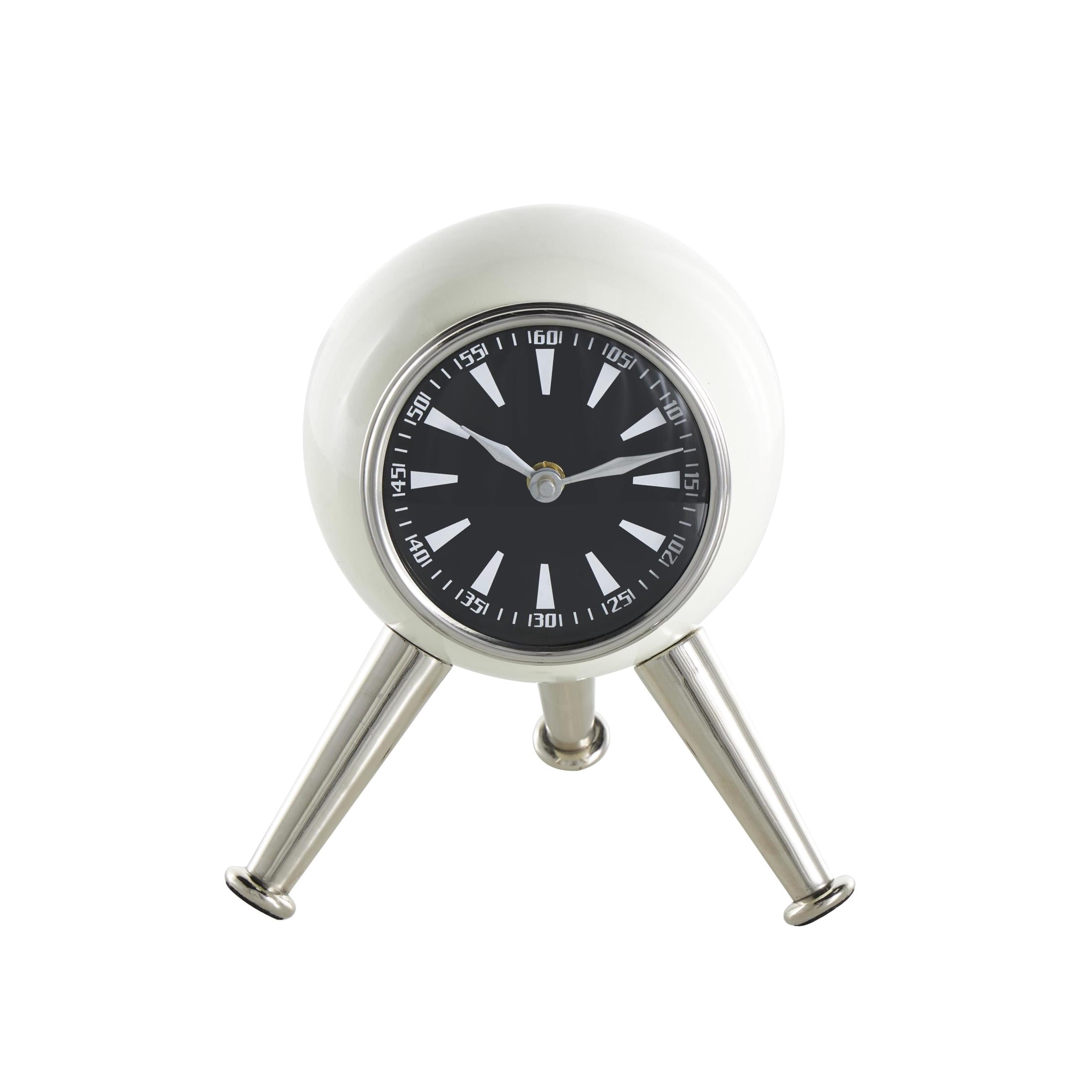 DecMode 9" Silver Aluminum Metal Orb Clock with Black Clockface and Silver Tripod Legs