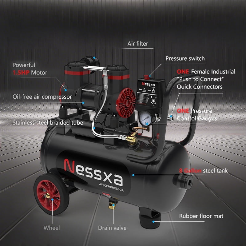 EAYSG 8 Gallon Ultra Quiet Air Compressor, 1.5HP 4.52 CFM Oil-Free, 115 PSI Max, 110V Portable Air Compressor with Tank for Car Repair, Spray Painting, Nailing