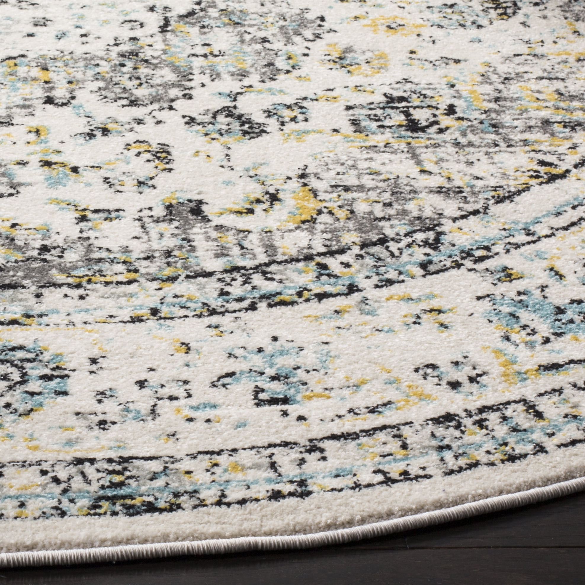 SAFAVIEH Evoke Teale Traditional Bordered Area Rug, Grey/Gold, 6'7" x 6'7" Round