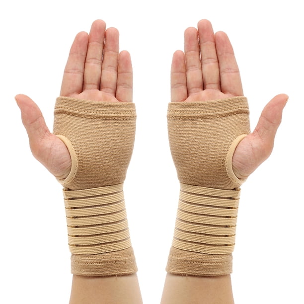 Muyoka 2 piezas de vendaje de muñeca para mujer y manga de mano, color beige, guantes de apoyo para la mano, pulgar, mano, muñequera, correa, guante, muñequera elástica con correa para esguinces, lesi Muyoka Hogar