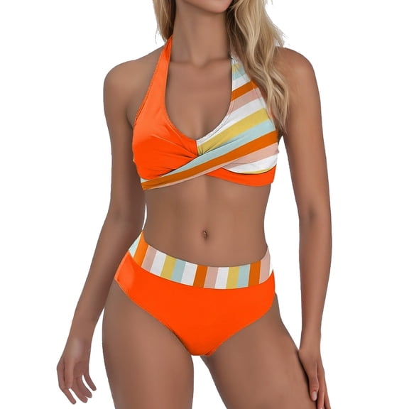 Glisme Orange Bikini Sets For Women Summer Swimwear Push Up Swimsuit Bathing Suit Beach Wear For Beach Party