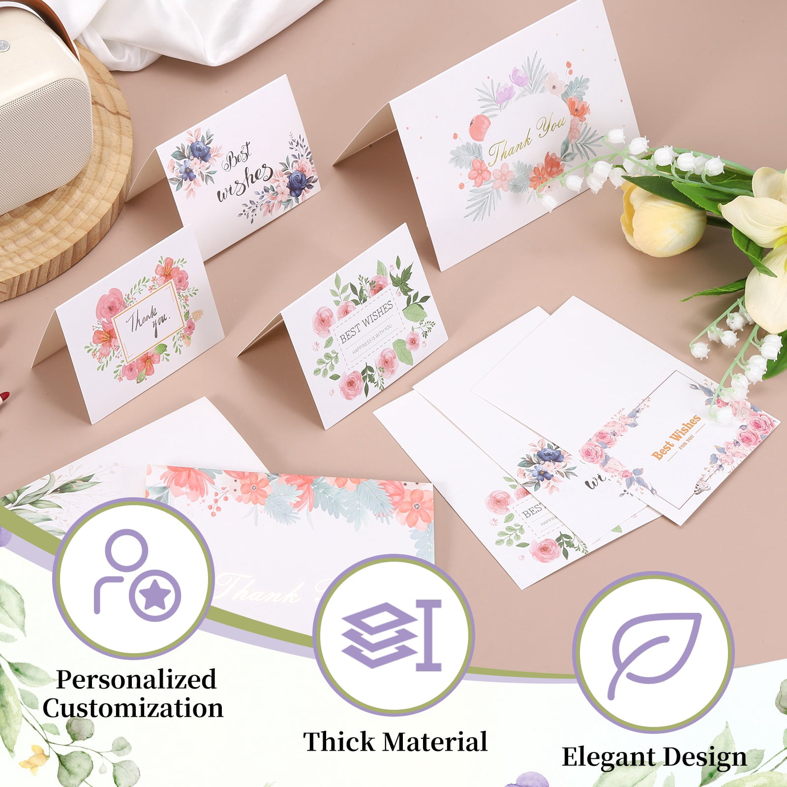 Uxcell 50Pcs Thank You Cards, 5.9"x7.9" Floral Folded Blank Cardstock, Thank You Notes for Greeting Cards Wedding Graduation Birthday DIY Craft Invitations, Twin Daisy Style