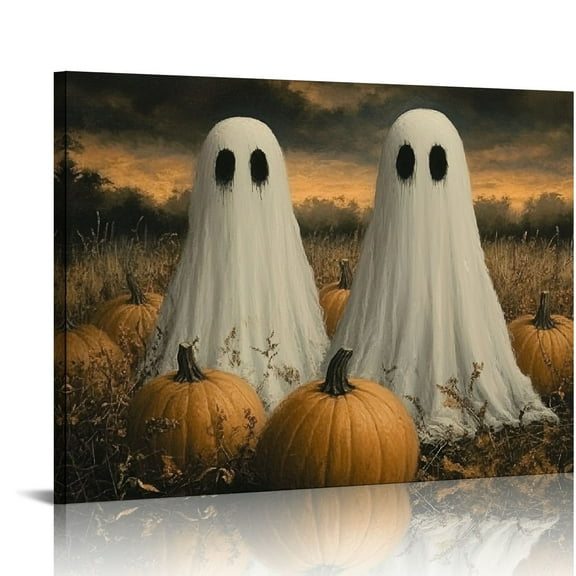 Halloween Canvas Wall Art, Cute Ghost and Pumpkin Canvas Print Poster, Vintage Pumpkin Halloween   Funny  Gothic Wiccan Artwork, Creepy Pictures,