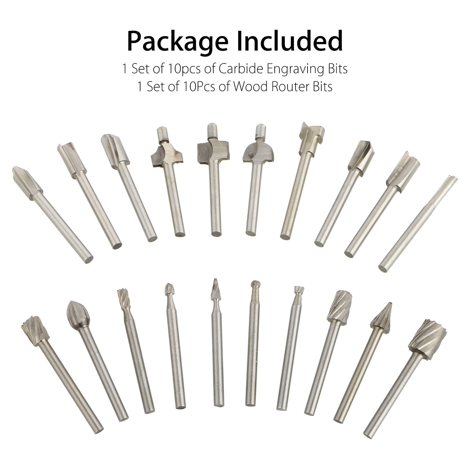 20Pcs Carbide Cutting Burr Set, Carbide Engraving Bits & Wood Router Bits Set Fit for Dremel Drill Bits, Rotary Grinder Grinding for Woodworking Drilling, Metal Carving, Engraving, Polishing