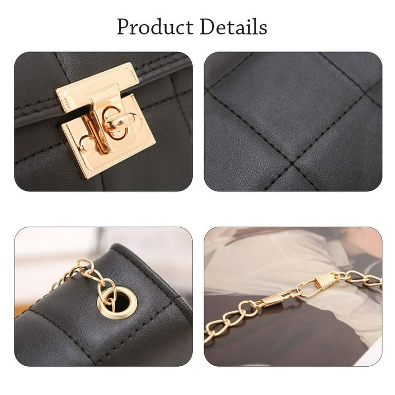 Fashion Chain Plaid Embroidered Small Square Bag Handbags Shoulder Bags  Crossbody Bags BLACK 