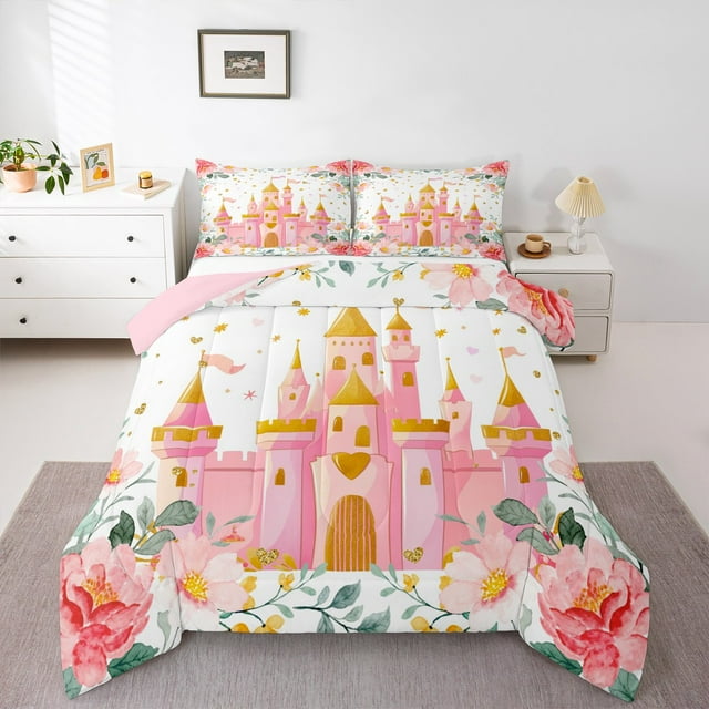 Erosebridal Ensembles de Literie Romantiques à Roses Grand Lit avec Couette, Ensemble de Literie Château de Princesse Grand Lit avec Couette, Insert de Couette Réversible Floral Rustique, Microfibre Décorative pour la Chambre, 3 Pcs